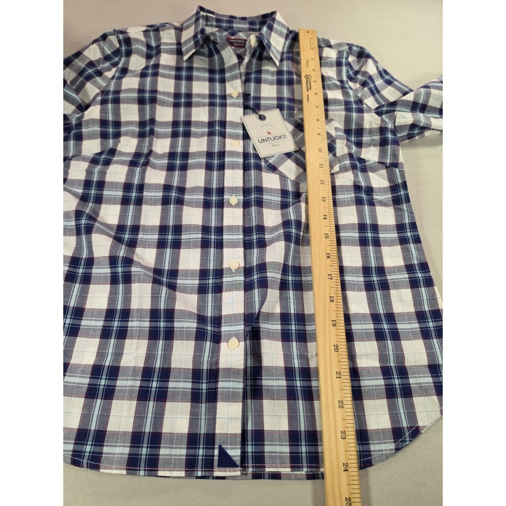 UNTUCKit Sorbo Womens Plaid Button Down Shirt Navy Blue Size 2 UT-14-33118-2 NWT - Picture 6 of 8